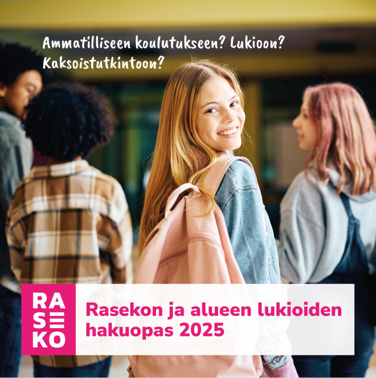 Vuoden 2025 hakuoppaan kansi: Rasekon ja alueen lukioiden hakuopas 2025".